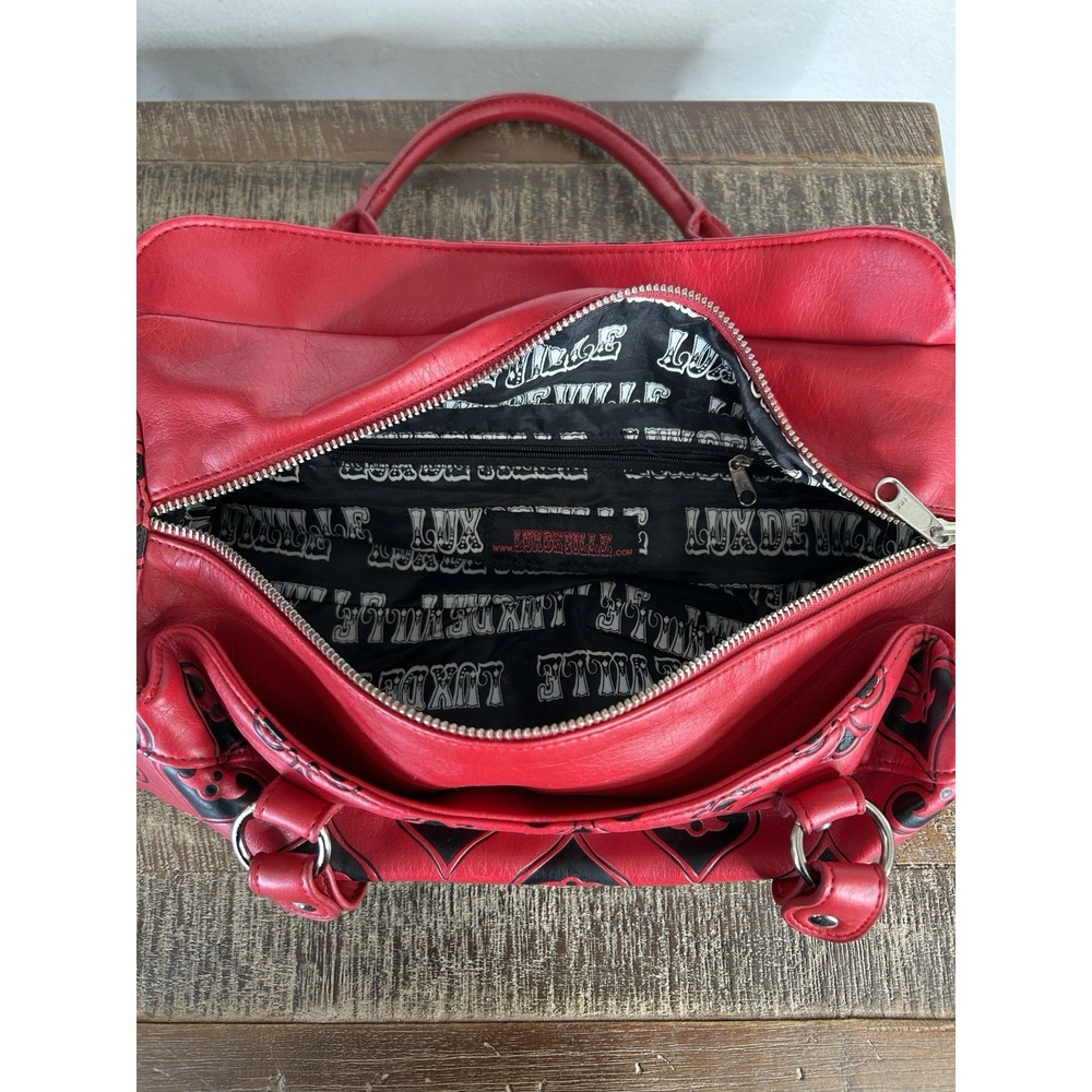 VTG Lux De Ville Y2k Barrel Satchel Handbag Rockabilly Punk Goth Vegas Casino - Picture 6 of 8